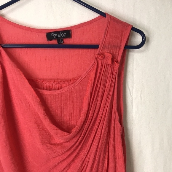 PAPILLON Women’s sleeveless Tunic Top Coral Tiered XL Lightweight Gauzy fabric - Picture 2 of 11